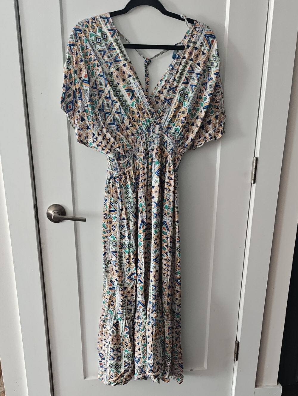 Boho Printed V-Neck Maxi Dress in Multi
